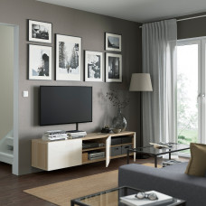 Доставка из Польши ⭐⭐⭐⭐⭐ BESTA lawa TV z drzwiami, dab bejcowany na bialo/Selsviken polysk/biel, 180x42x38 cm,ИКЕА-59330715, Евро Икеа Калининград