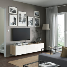 Доставка из Польши ⭐⭐⭐⭐⭐ BESTA lawa TV z drzwiami, dab bejcowany na bialo/Selsviken polysk/biel, 180x42x38 cm,ИКЕА-59330715, Евро Икеа Калининград