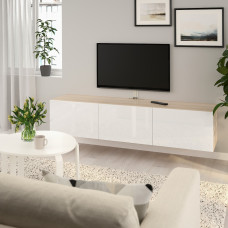 Доставка из Польши ⭐⭐⭐⭐⭐ BESTA lawa TV z drzwiami, dab bejcowany na bialo/Selsviken polysk/biel, 180x42x38 cm,ИКЕА-59330715, Евро Икеа Калининград
