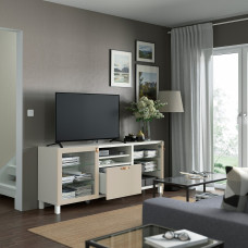 Доставка из Польши ⭐⭐⭐⭐⭐ BESTA lawa TV z szufladami, bialy Sindvik/Lappviken/Stubbarp jasnoszary/bezowy, 180x42x74 cm,ИКЕА-69420471, Евро Икеа Калининград