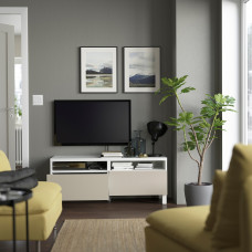 Доставка из Польши ⭐⭐⭐⭐⭐ BESTA lawa TV z szufladami, bialy/Lappviken/Stubbarp jasnoszary/bezowy, 120x42x48 cm,ИКЕА-79419938, Евро Икеа Калининград