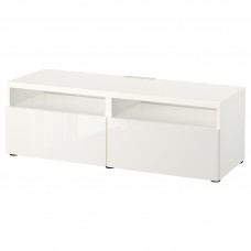 Доставка из Польши BESTA lawa TV z szufladami, bialy/Selsviken polysk/biel, 120x42x39 cm ИКЕА-79324370, ЕВРОИКЕА Калининград