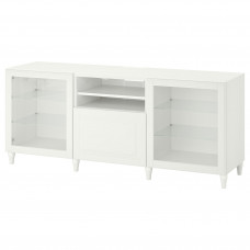 Доставка из Польши BESTA lawa TV z szufladami, bialy/Smeviken/Kabbarp biale szklo przezroczyste, 180x42x74 cm ИКЕА-69400519, ЕВРОИКЕА Калининград