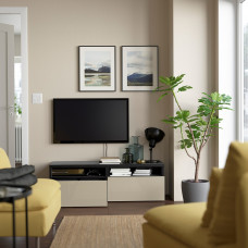 Доставка из Польши ⭐⭐⭐⭐⭐ BESTA lawa TV z szufladami, czarnybraz/Selsviken wysoki polysk bez, 120x42x39 cm,ИКЕА-29399278, Евро Икеа Калининград