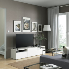 Доставка из Польши ⭐⭐⭐⭐⭐ BESTA lawa TV z szufladami i drzwiami, bialy/Laxviken bialy, 180x42x39 cm,ИКЕА-89421506, Евро Икеа Калининград