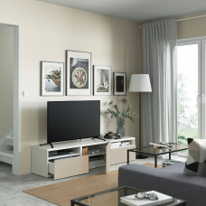 Доставка из Польши ⭐⭐⭐⭐⭐ BESTA lawa TV z szufladami i drzwiami, bialy/Lappviken jasnoszary/bezowy, 180x42x39 cm,ИКЕА-29435889, Евро Икеа Калининград