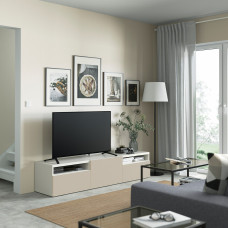 Доставка из Польши ⭐⭐⭐⭐⭐ BESTA lawa TV z szufladami i drzwiami, bialy/Lappviken jasnoszary/bezowy, 180x42x39 cm,ИКЕА-39420302, Евро Икеа Калининград