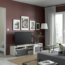 Доставка из Польши ⭐⭐⭐⭐⭐ BESTA lawa TV z szufladami i drzwiami, bialy/Vasterviken ciemnoszary, 180x42x39 cm,ИКЕА-19434753, Евро Икеа Калининград