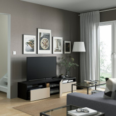 Доставка из Польши ⭐⭐⭐⭐⭐ BESTA lawa TV z szufladami i drzwiami, czarnybraz/Lappviken jasnoszary/bezowy, 180x42x39 cm,ИКЕА-29435894, Евро Икеа Калининград