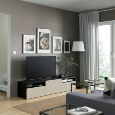 Доставка из Польши ⭐⭐⭐⭐⭐ BESTA lawa TV z szufladami i drzwiami, czarnybraz/Lappviken jasnoszary/bezowy, 180x42x39 cm,ИКЕА-29435894, Евро Икеа Калининград