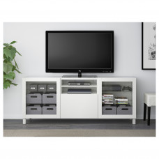 Доставка из Польши ⭐⭐⭐⭐⭐ BESTA lawa TV z szufladami, Lappviken/Sindvik biale szklo przezroczyste, 180x40x74 cm,ИКЕА-49194105, Евро Икеа Калининград