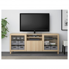 Доставка из Польши ⭐⭐⭐⭐⭐ BESTA lawa TV z szufladami, Lappviken/Sindvik dab bejcowany bialo szk bezbarwne, 180x40x74 cm,ИКЕА-89194108, Евро Икеа Калининград