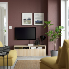 Доставка из Польши ⭐⭐⭐⭐⭐ BESTA lawa TV z szufladami, dab bejcowany na bialo/Lappviken dab bejcowany na bialo, 120x42x39 cm,ИКЕА-49324357, Евро Икеа Калининград