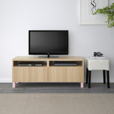 Доставка из Польши ⭐⭐⭐⭐⭐ BESTA lawa TV z szufladami, dab bejcowany na bialo/Lappviken/Stubbarp rozowy, 120x42x48 cm,ИКЕА-79442222, Евро Икеа Калининград
