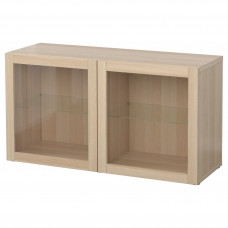 Доставка из Польши BESTA witryna, dab bejcowany na bialo/Sindvik dab bejcowany bialo szk bezbarwne, 120x40x64 cm ИКЕА-69047627, ЕВРОИКЕА Калининград