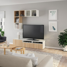 Доставка из Польши ⭐⭐⭐⭐⭐ BESTA / EKET kombinacja szafek pod TV, bialy/dab bejcowany na bialo, 180x42x170 cm,ИКЕА-89437748, Евро Икеа Калининград