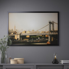 Доставка из Польши ⭐⭐⭐⭐⭐ BJORKSTA obraz z rama, Most Manhattan/czarny, 118x78 cm,ИКЕА-49384855, Евро Икеа Калининград