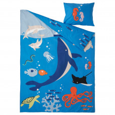 Доставка из Польши ⭐⭐⭐⭐⭐ BLAVINGAD poszwa na koldre i poszewka, wzor zwierzeta oceanu/wielobarwny, 150x200/50x60 cm,ИКЕА-00521076, Евро Икеа Калининград