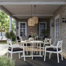 Доставка из Польши ⭐⭐⭐⭐⭐ BONDHOLMEN stol+4 krzesla z podlok., na zew., bialy/bezowy/Jarpon/Duvholmen antracyt,ИКЕА-49549837, Евро Икеа Калининград