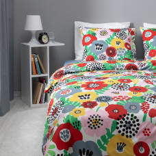 Доставка из Польши ⭐⭐⭐⭐⭐ BRUKSVARA poszwa na koldre i 2 poszewki, wielobarwny/kwiatowy wzor, 200x200/50x60 cm,ИКЕА-10573828, Евро Икеа Калининград