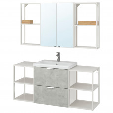 Доставка из Польши ENHET / TVALLEN Мебель для ванной комнаты, набор из 18 предметов, под бетон/белый смеситель Brogrund, 140x43x65 cm ИКЕА-59337613, ЕВРОИКЕА Кали