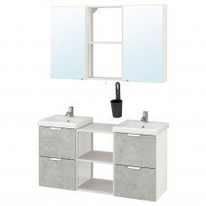 Доставка из Польши ENHET / TVALLEN Мебель для ванной комнаты, набор из 22 предметов, под бетон/белый смеситель Pilkan, 124x43x65 cm ИКЕА-09337601, ЕВРОИКЕА Калин