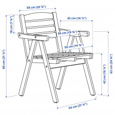 Доставка из Польши ⭐⭐⭐⭐⭐ FALHOLMEN Садовый стул с подлокотниками, светло-коричневая морилка,ИКЕА-50313094, Евро Икеа Калининград