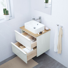 Доставка из Польши ⭐⭐⭐⭐⭐ GODMORGON/TOLKEN / HORVIK Тумба со столешницей и умывальником 45x32 см, смеситель Brogrund глянцевый белый/бамбук, 62x49x72 cm,ИКЕА-19308373, Евро Икеа Калининград