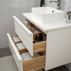 Доставка из Польши ⭐⭐⭐⭐⭐ GODMORGON/TOLKEN / HORVIK Тумба со столешницей и умывальником 45x32 см, смеситель Brogrund глянцевый белый/белый, 82x49x72 cm,ИКЕА-09308608, Евро Икеа Калининград