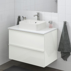 Доставка из Польши ⭐⭐⭐⭐⭐ GODMORGON/TOLKEN / HORVIK Тумба со столешницей и умывальником 45x32 см, смеситель Brogrund глянцевый белый/мрамор, 82x49x72 cm,ИКЕА-89308548, Евро Икеа Калининград