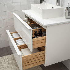Доставка из Польши ⭐⭐⭐⭐⭐ GODMORGON/TOLKEN / HORVIK Тумба со столешницей и умывальником 45x32 см, смеситель Brogrund глянцевый белый/мрамор, 82x49x72 cm,ИКЕА-89308548, Евро Икеа Калининград