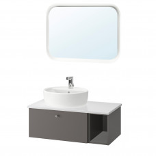 Доставка из Польши GODMORGON/TOLKEN / TORNVIKEN Мебель для ванной комнаты, набор из 6 предметов, смеситель Brogrund Gillburen темно-серый/под мрамор, 82x49x45 cm ИКЕА-29