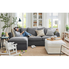 Доставка из Польши ⭐⭐⭐⭐⭐ GRONLID sofa 3-osobowa z szezlongiem, Ljungen srednioszary,ИКЕА-99409066, Евро Икеа Калининград