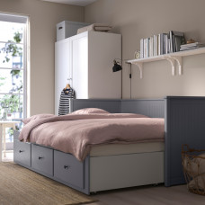 Доставка из Польши ⭐⭐⭐⭐⭐ HEMNES Кушетка с 3 ящиками, 2 матраса, серый/твердый Осванг, 80x200 cm,ИКЕА-29428105, Евро Икеа Калининград