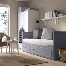 Доставка из Польши ⭐⭐⭐⭐⭐ HEMNES Кушетка с 3 ящиками, 2 матраса, серый/твердый Осванг, 80x200 cm,ИКЕА-29428105, Евро Икеа Калининград