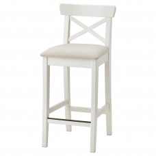 Доставка из Польши ⭐⭐⭐⭐⭐ INGOLF Барный стул со спинкой, белый/бежевый Hallarp, 65 cm,ИКЕА-00478737, Евро Икеа Калининград