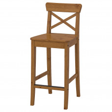Доставка из Польши INGOLF Барный стул со спинкой, морилка с патиной, 63 cm ИКЕА-00217801, ЕВРОИКЕА Калининград