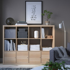 Доставка из Польши ⭐⭐⭐⭐⭐ KALLAX regal z 4 wkladami, dab bejcowany na bialo, 147x112 cm,ИКЕА-49278256, Евро Икеа Калининград