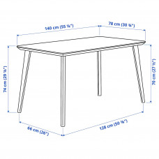 Доставка из Польши ⭐⭐⭐⭐⭐ LISABO / JANINGE stol i 4 krzesla, okleina jesionowa/bialy, 140x78 cm,ИКЕА-49103247, Евро Икеа Калининград