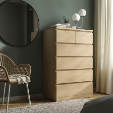 Доставка из Польши ⭐⭐⭐⭐⭐ MALM komoda, 6 szuflad, okleina debowa bejcowana na bialo, 80x123 cm,ИКЕА-90403605, Евро Икеа Калининград