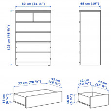 Доставка из Польши ⭐⭐⭐⭐⭐ MALM komoda, 6 szuflad, okleina debowa bejcowana na bialo, 80x123 cm,ИКЕА-90403605, Евро Икеа Калининград
