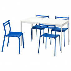 Доставка из Польши MELLTORP / GENESON stol i 4 krzesla, bialy bialy/metal niebieski, 125 cm ИКЕА-79536348, ЕВРОИКЕА Калининград