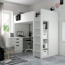 Доставка из Польши ⭐⭐⭐⭐⭐ SMASTAD lozko na antresoli, bialy zielony/z biurkiem z 2 polkami, 90x200 cm,ИКЕА-39520373, Евро Икеа Калининград