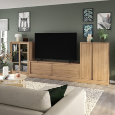 Доставка из Польши ⭐⭐⭐⭐⭐ TONSTAD regal na TV z przesuwanymi drzwiami, okl deb/szklo bezbarwne, 342x37x120 cm,ИКЕА-29515065, Евро Икеа Калининград