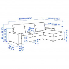 Доставка из Польши ⭐⭐⭐⭐⭐ VIMLE sofa 3-osobowa z szezlongiem, z szerokimi podlokietnikami/Saxemara jasnoniebieski,ИКЕА-29401455, Евро Икеа Калининград