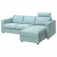 Доставка из Польши VIMLE sofa 3-osobowa z szezlongiem, z zaglowkiem Saxemara/jasnoniebieski ИКЕА-99399133, ЕВРОИКЕА Калининград