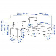 Доставка из Польши ⭐⭐⭐⭐⭐ VIMLE sofa 3-osobowa z szezlongiem, z zaglowkiem z szerokimi podlokietnikami/Saxemara czarnoniebieski,ИКЕА-19401762, Евро Икеа Калининград