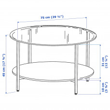 Доставка из Польши ⭐⭐⭐⭐⭐ VITTSJO stolik kawowy, czarnobraz/szklo, 75 cm,ИКЕА-80213309, Евро Икеа Калининград